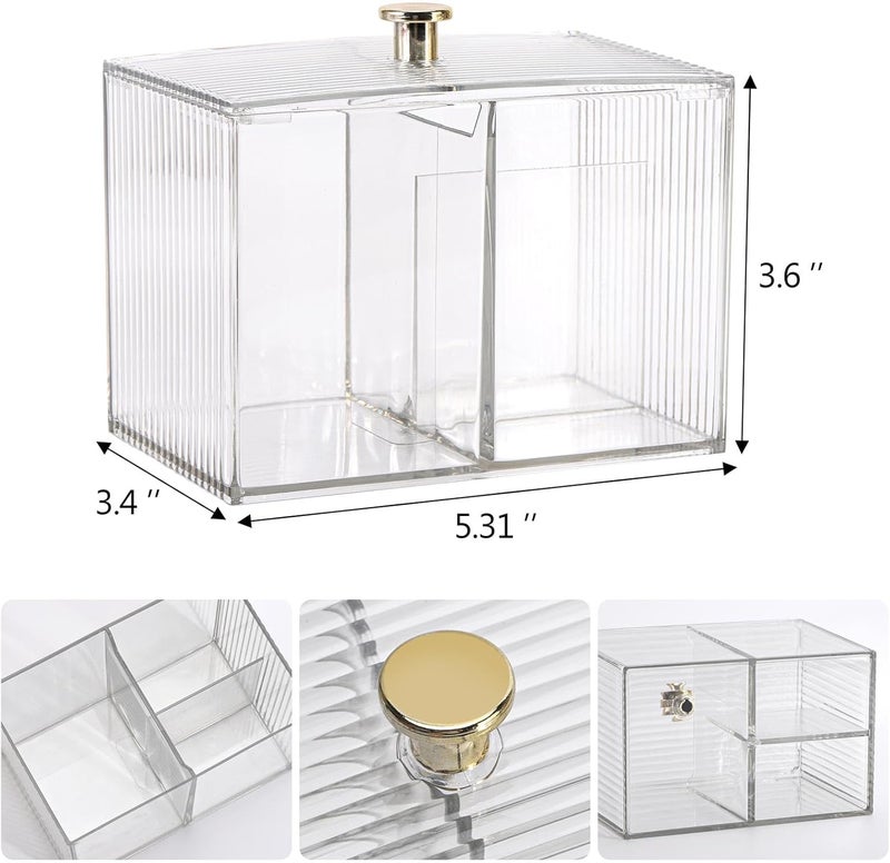 Tbestmax Qtip Holder Dispenser 3-Section Clear Bathroom Container Organizer 3 Grids Cotton Swab/Pad/Ball Holder Container Cosmetics Storage for Vanity - Image 2